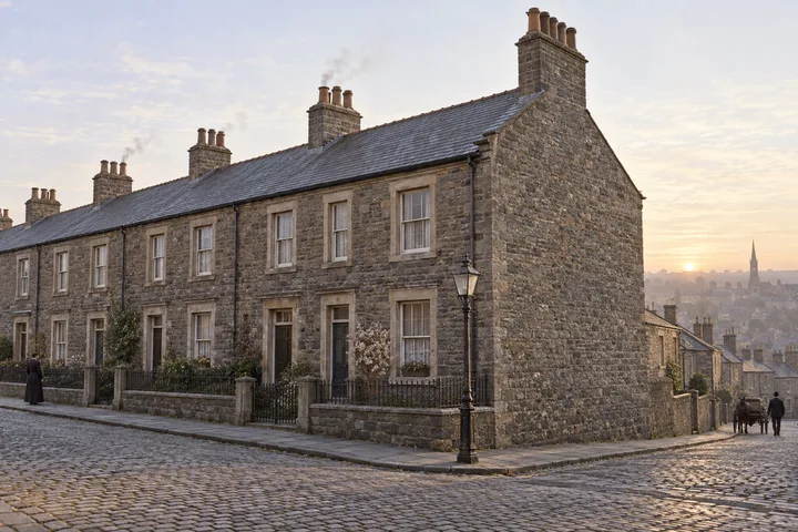 Terraced Houses, c. 1899; AI-generated historical interpretation set in Britain.