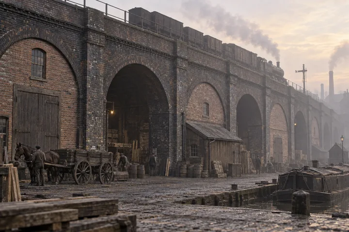 Viaducts & Arches, c. 1898; AI-generated historical interpretation set in Britain.