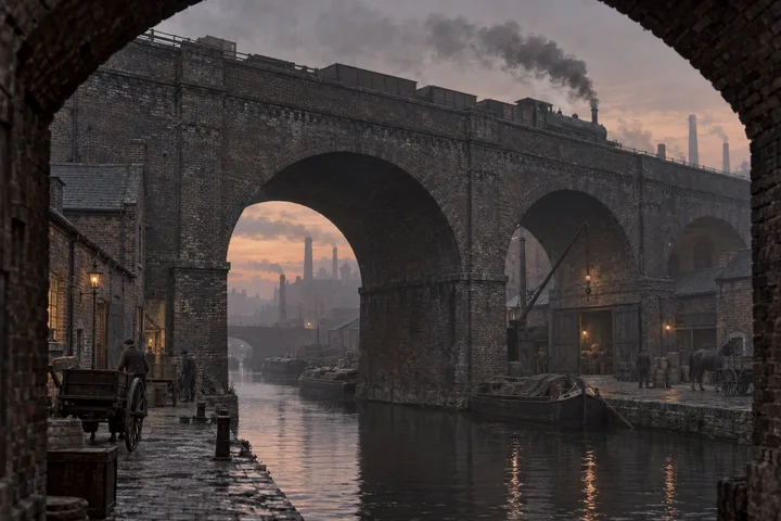 Viaducts & Arches, c. 1897; AI-generated historical interpretation set in Britain.