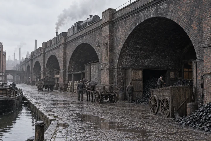 Viaducts & Arches, c. 1902; AI-generated historical interpretation set in Britain.