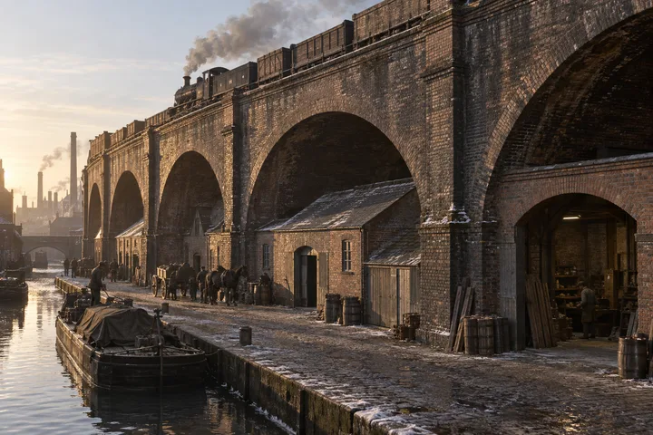 Viaducts & Arches, c. 1882; AI-generated historical interpretation set in Britain.