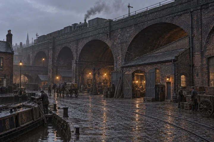 Viaducts & Arches, c. 1887; AI-generated historical interpretation set in Britain.