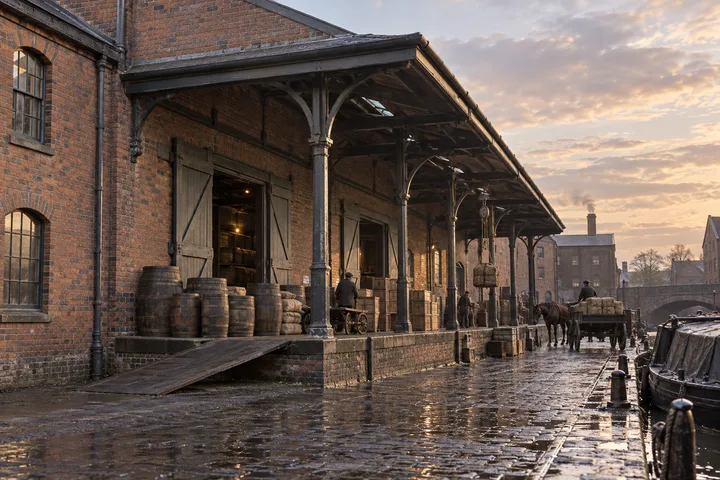 Warehouses & Depots, c. 1897; AI-generated historical interpretation set in Britain.