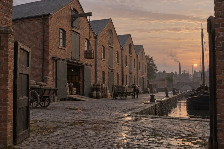 Warehouses & Depots, c. 1891; AI-generated historical interpretation set in Britain.