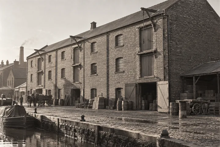 Warehouses & Depots, c. 1894; AI-generated historical interpretation set in Britain.