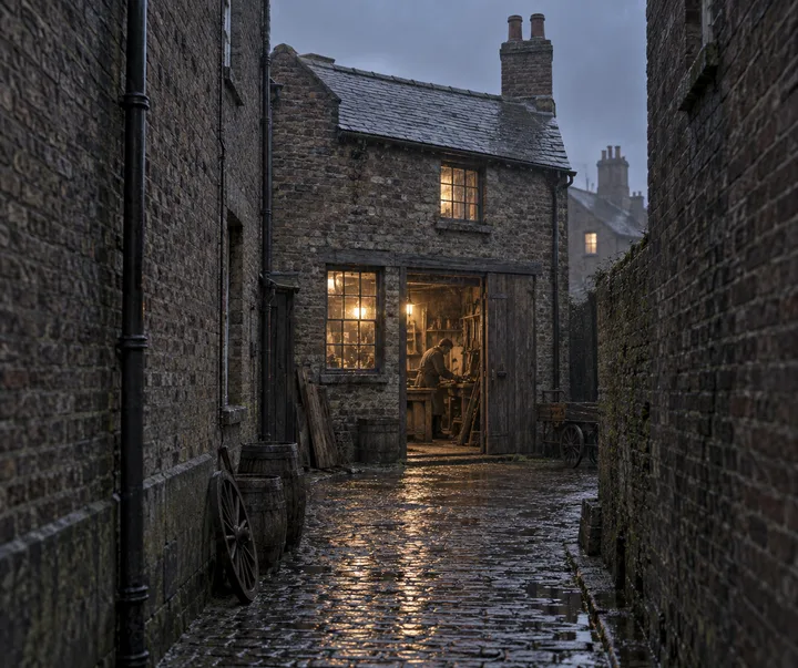 Workshops, c. 1894; AI-generated historical interpretation set in Britain.