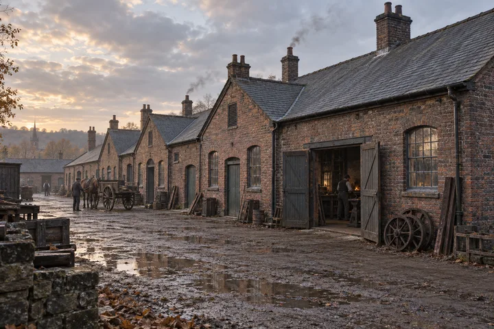 Workshops, c. 1887; AI-generated historical interpretation set in Britain.