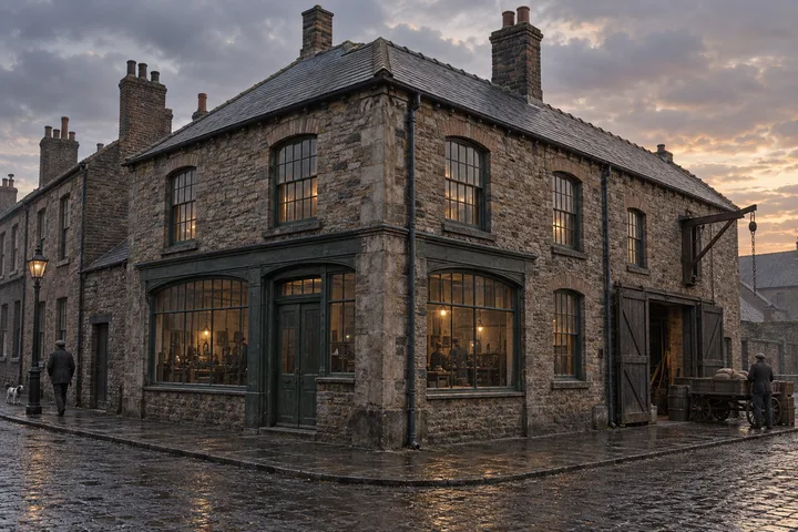 Workshops, c. 1899; AI-generated historical interpretation set in Britain.