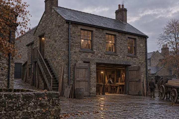 Workshops, c. 1904; AI-generated historical interpretation set in Britain.
