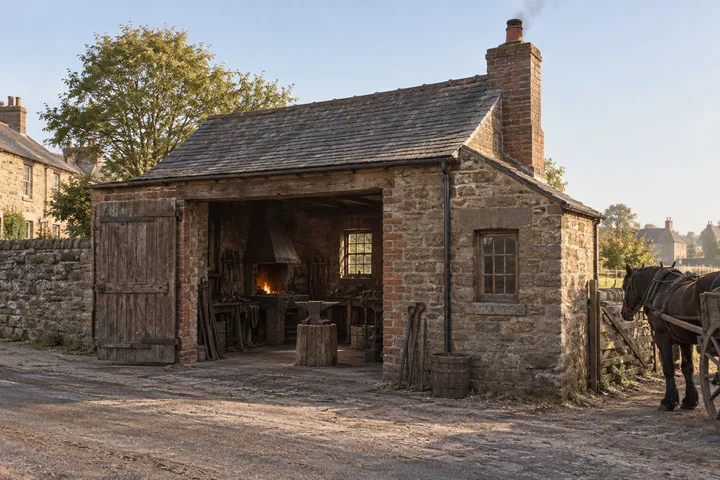 Workshops, c. 1902; AI-generated historical interpretation set in Britain.