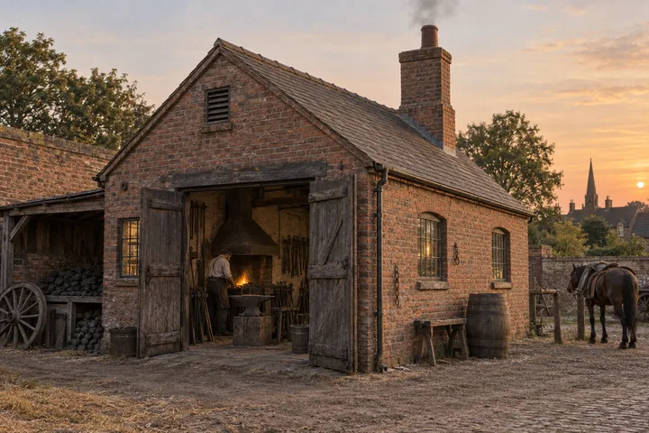 Workshops, c. 1890; AI-generated historical interpretation set in Britain.