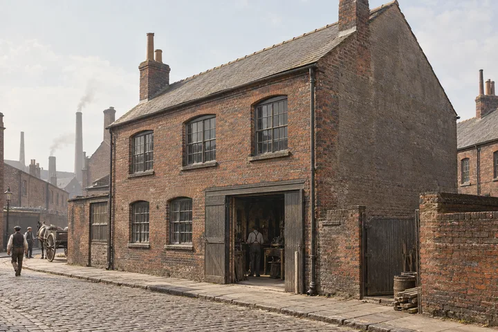 Workshops, c. 1903; AI-generated historical interpretation set in Britain.