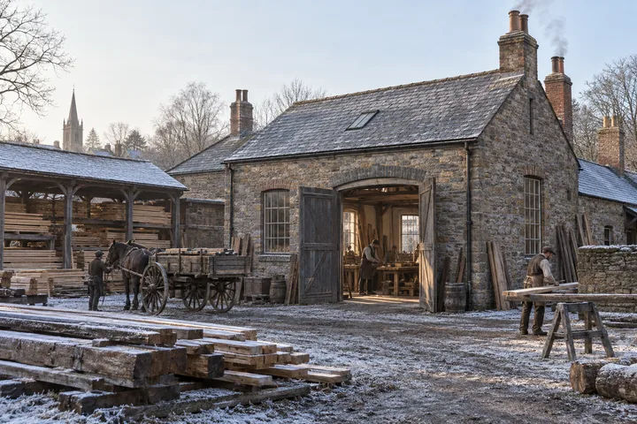 Workshops, c. 1898; AI-generated historical interpretation set in Britain.