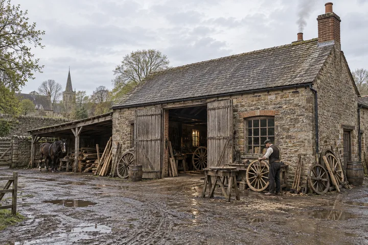Workshops, c. 1891; AI-generated historical interpretation set in Britain.