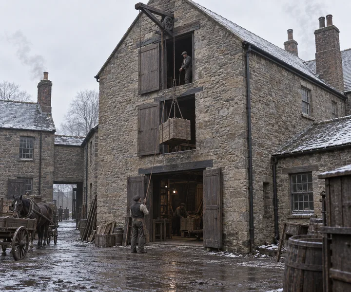 Workshops, c. 1888; AI-generated historical interpretation set in Britain.